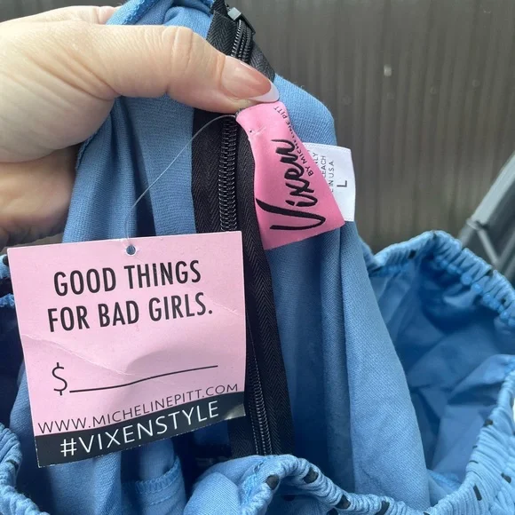 Vixen by Micheline Pitt Blue Polka Dot Swing Dress - Picture 3 of 10